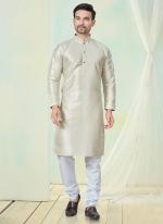 Pure Silk Cream Casual Wear Pintex Work Readymade Kurta Pajama